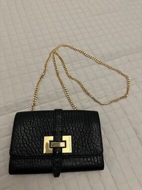 Vince Camuto Black Textured Leather Crossbody with Gold Chain Strap